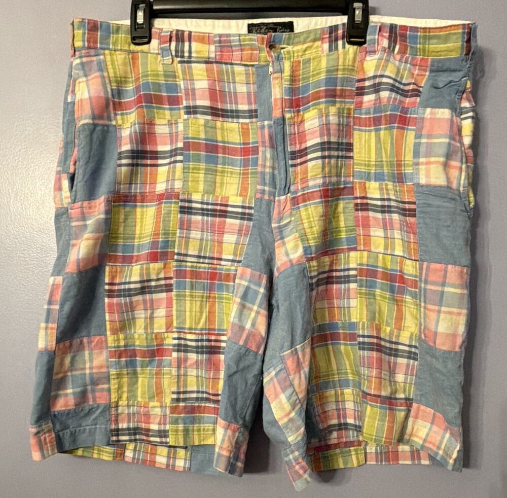 Keeler Bay Madras Plaid Patchwork Vintage Shorts 40 Preppy Men 100% Cotton